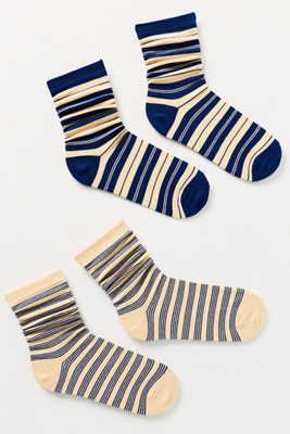 By Anthropologie Striped Crew Socks, Set Of 2 In Multi