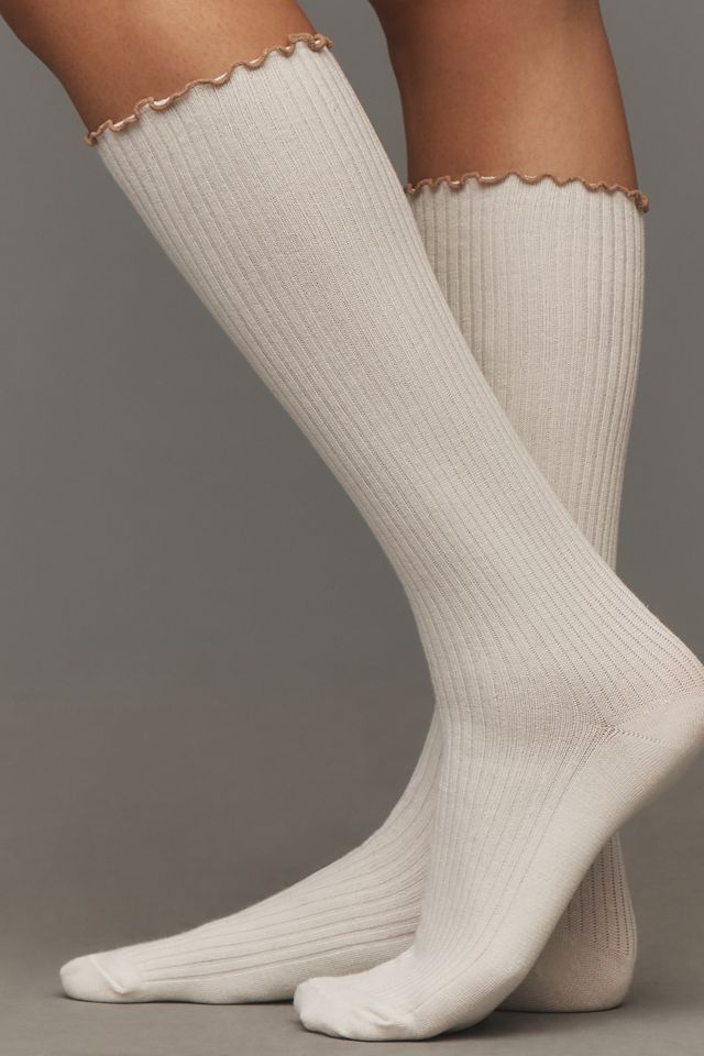 Ribbed Ruffle Knee-High Socks #1