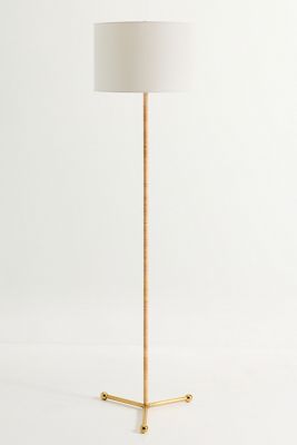Wrapped Rattan Brass Floor Lamp