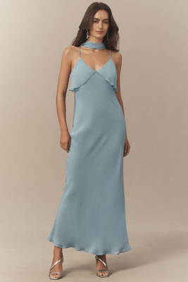 Bhldn Scarf Detail Slip Maxi Dress In Blue