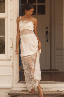 Rya Collection Felicia Satin & Lace Maxi Dress In White