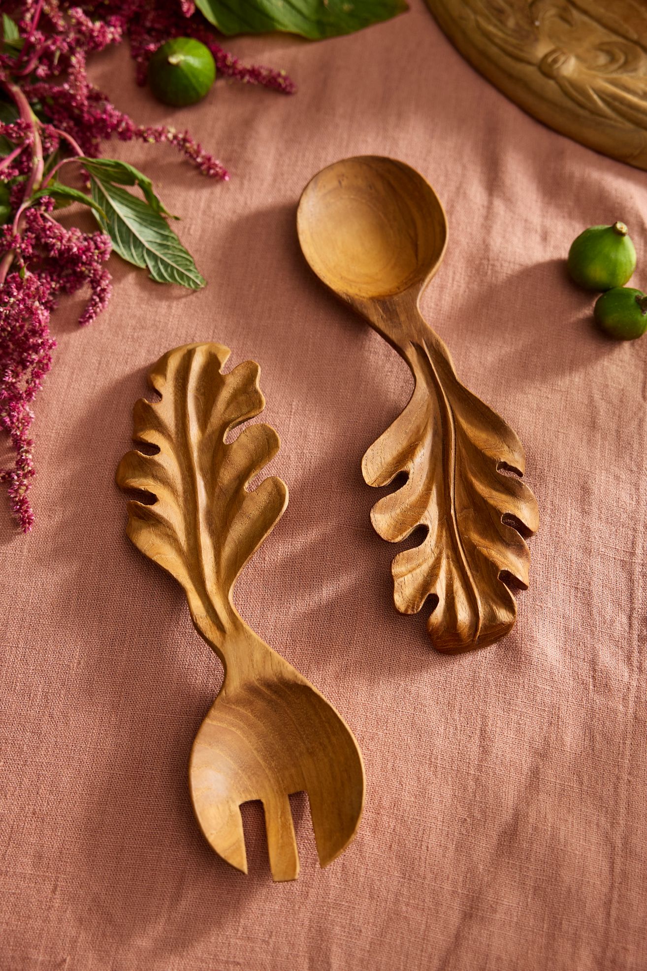 Oak Leaf Teak Serving Utensil Set - Multi, Standard, One Size