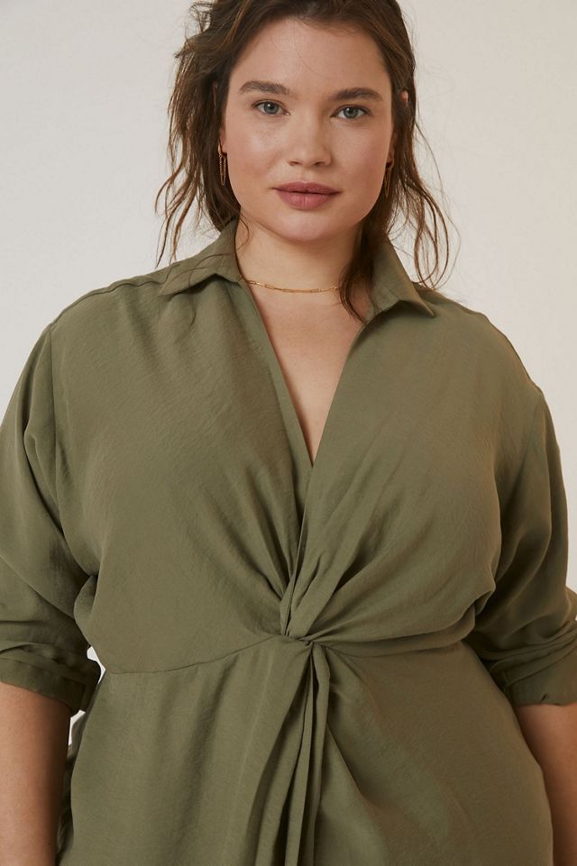 Twist Waist Button Front Shirt Dress #1