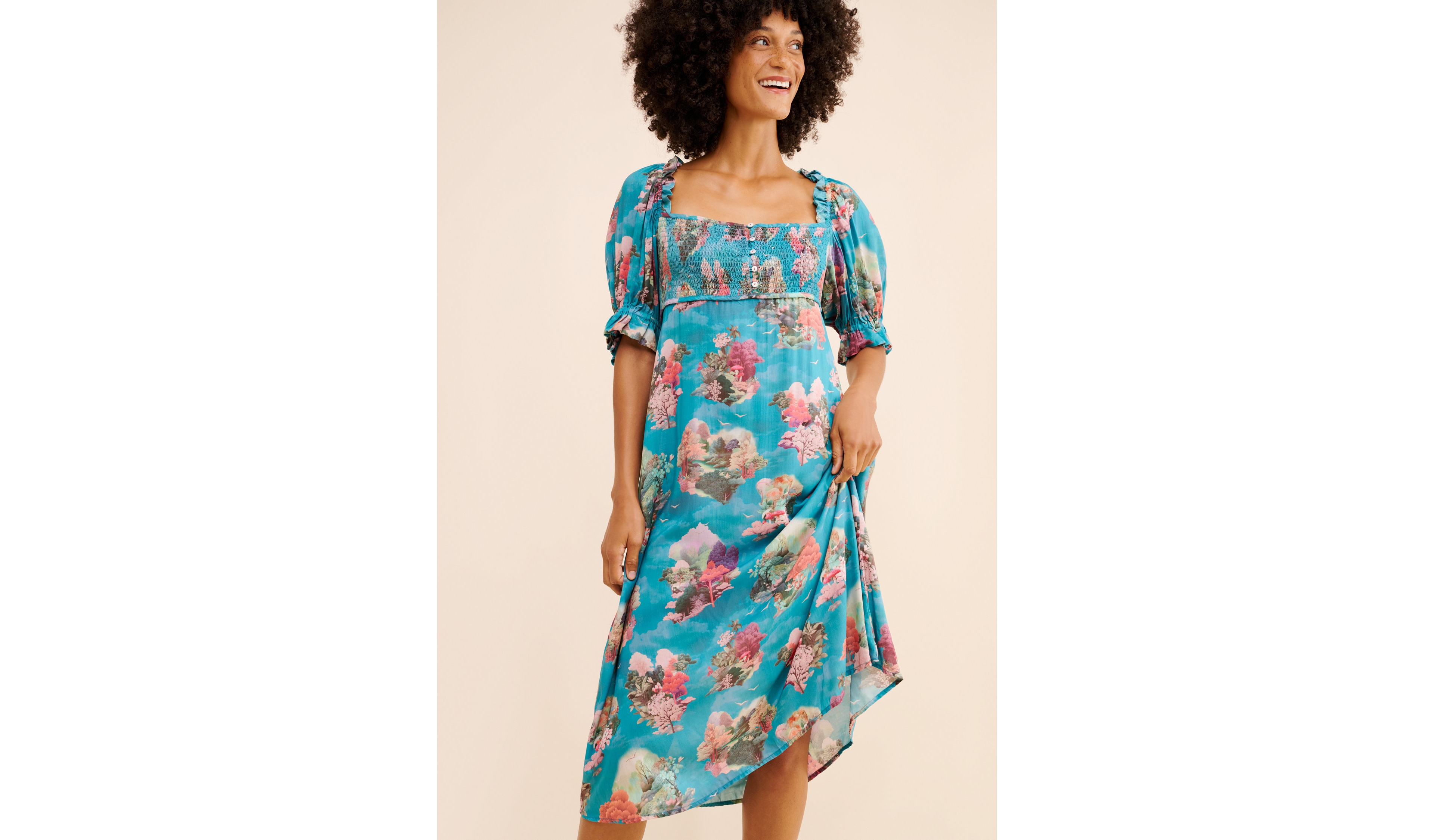 Floral Square Neck Midi Dress