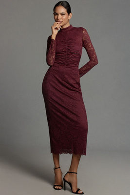 Mock-Neck Fitted Lace Dress | Anthropologie