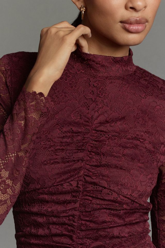 Mock-Neck Fitted Lace Dress #3