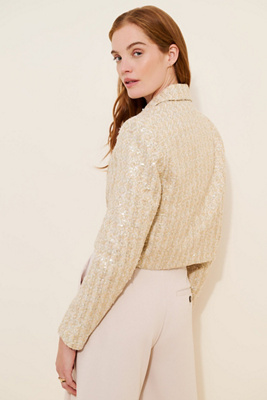 【CLANE】PEARL DOT JACKET CLANE】PEARL DOT JACKET Line + Dot Pearl Crop Sequin Jacket