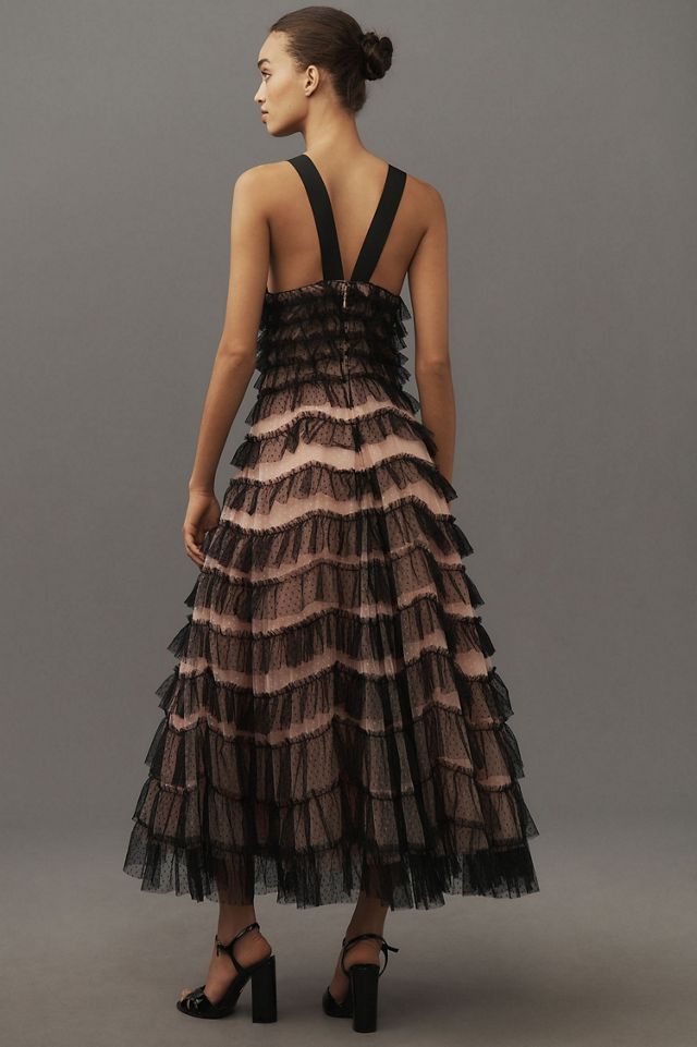 Sleeveless Halter Ruffled Tulle Midi Dress #2