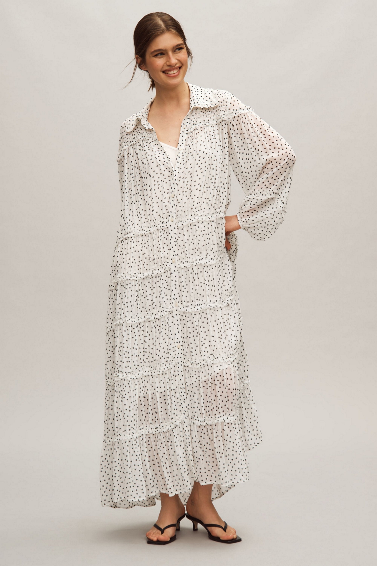 Long-Sleeve Smocked Tiered Maxi Dress