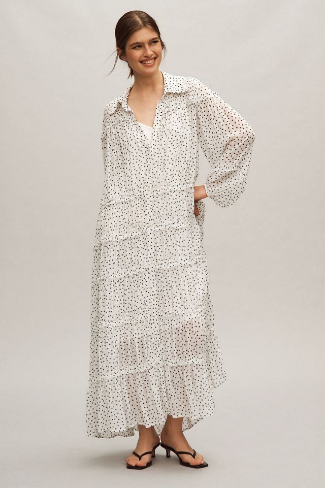 Long-Sleeve Smocked Tiered Maxi Dress #3