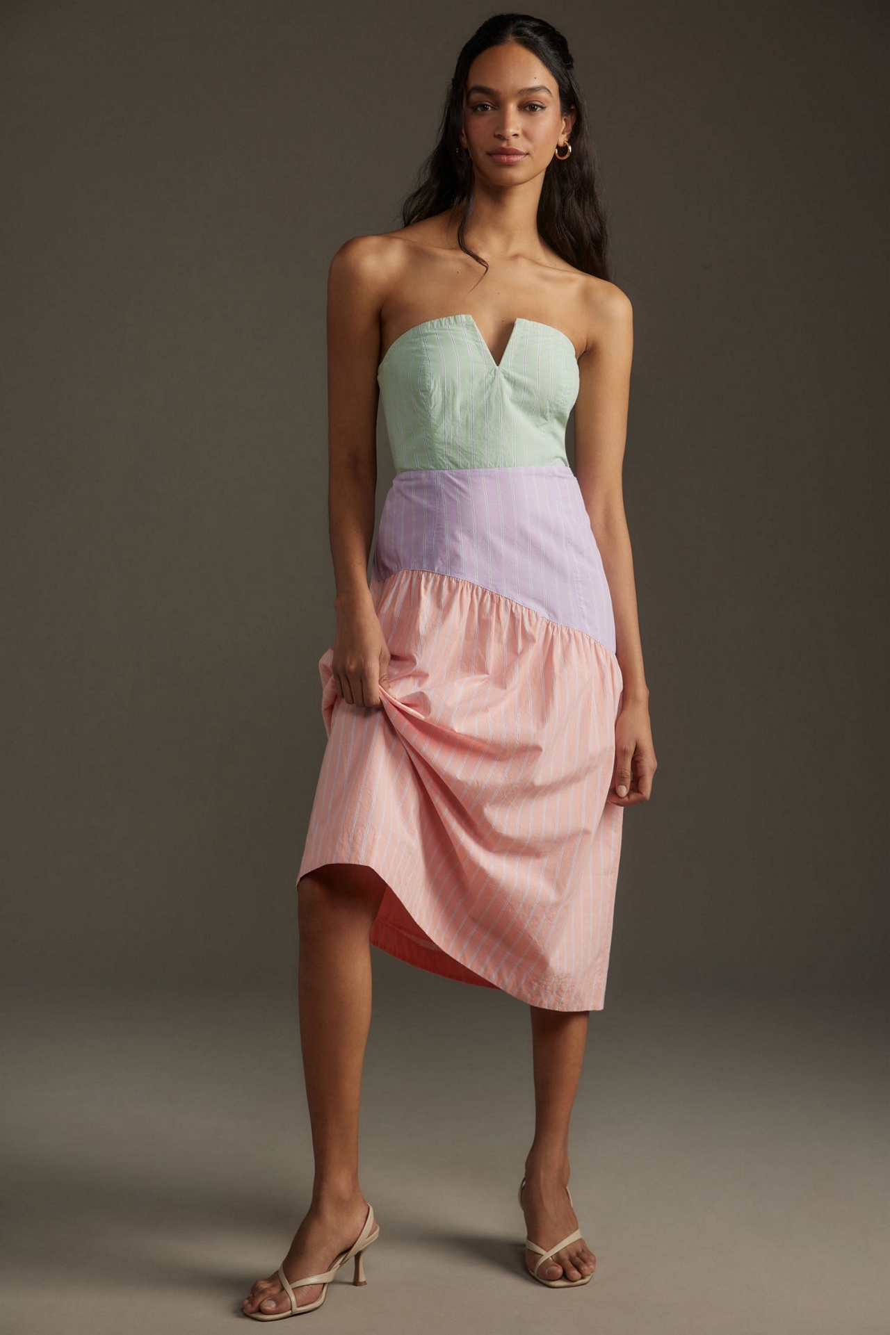 Maeve Colorblock Strapless Midi Dress