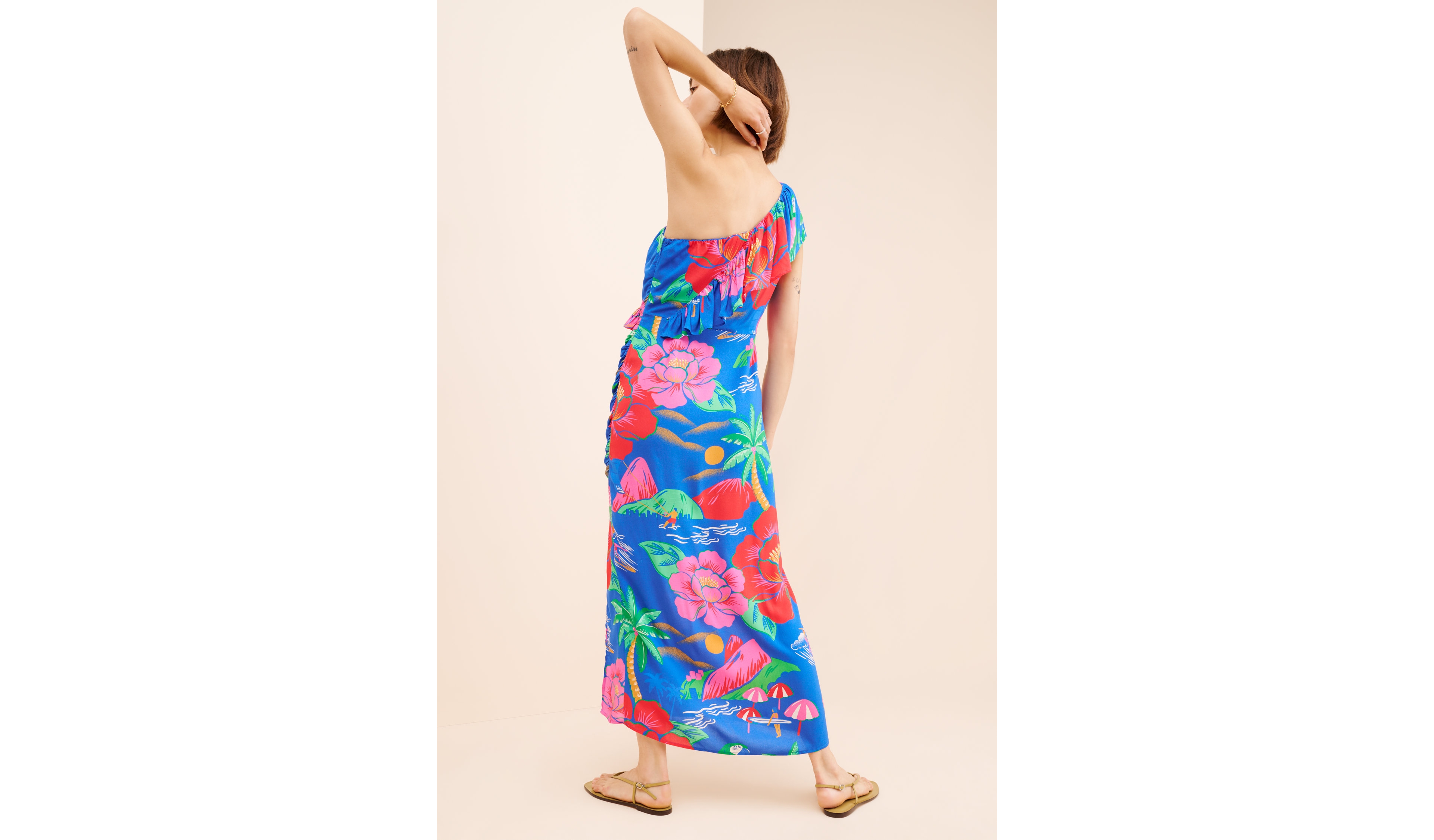 FARM Rio One Shoulder Ruched Midi Dress
