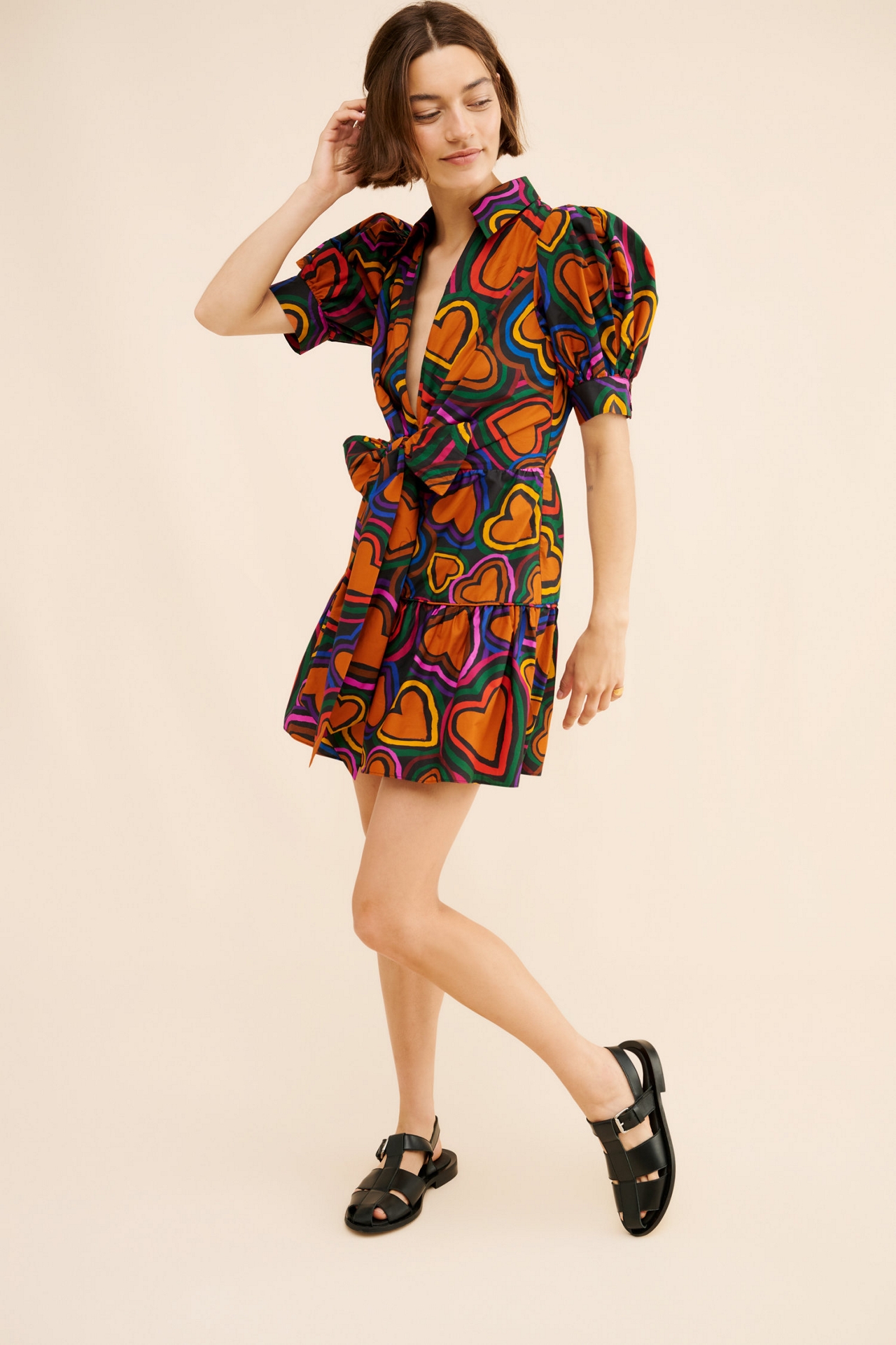 FARM Rio Short-Sleeve Bow-Front Mini Dress
