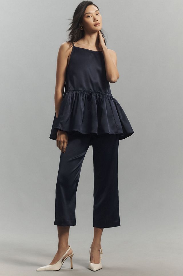 Silky Tapered Cropped Trousers #1