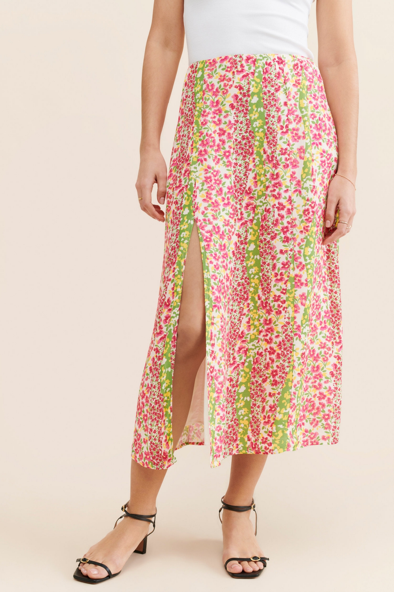 Maeve Floral Side-Slit Midi Skirt