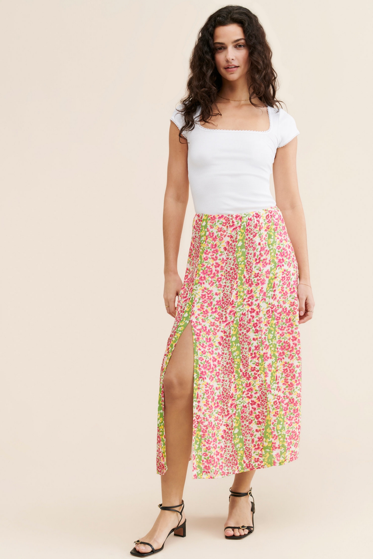 Maeve Floral Side-Slit Midi Skirt