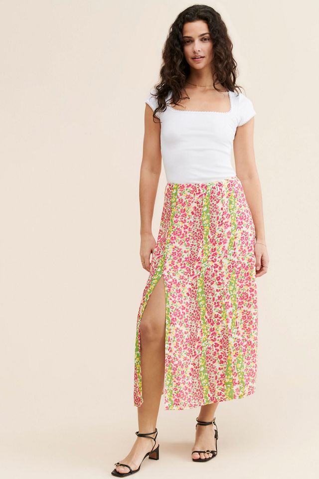 Maeve Floral Side-Slit Midi Skirt #4