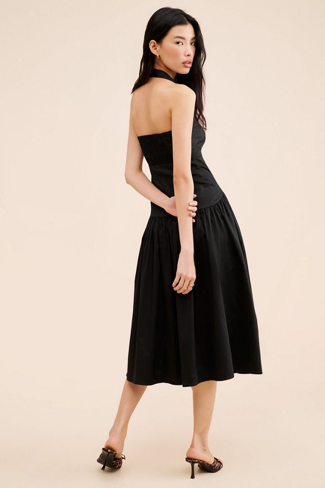 BHLDN Zetta Drop-Waist Satin Midi Dress