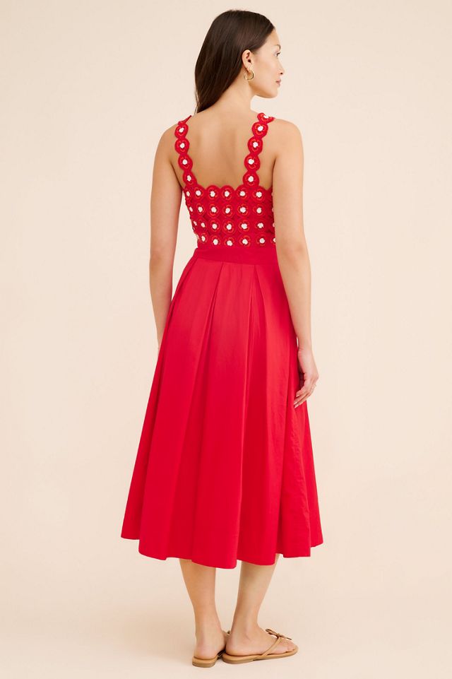 Crochet Poplin Twofer Midi Dress #1
