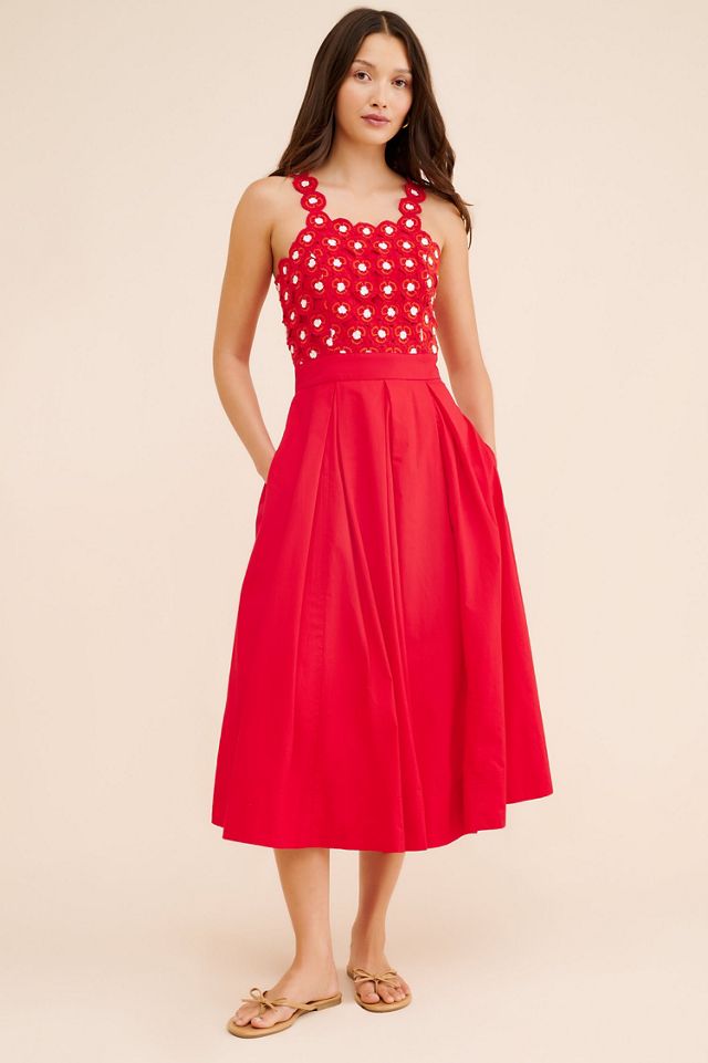 Crochet Poplin Twofer Midi Dress #4
