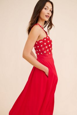 Crochet Poplin Twofer Midi Dress