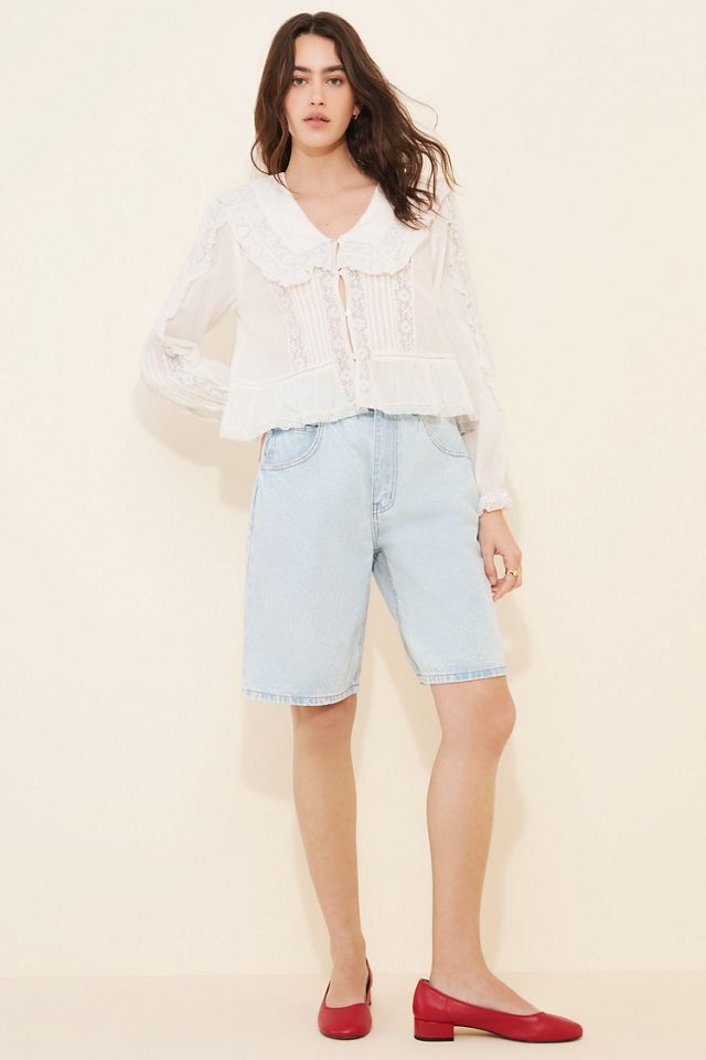 Never Fully Dressed Denim Scallop Pocket Long-Length Shorts #4