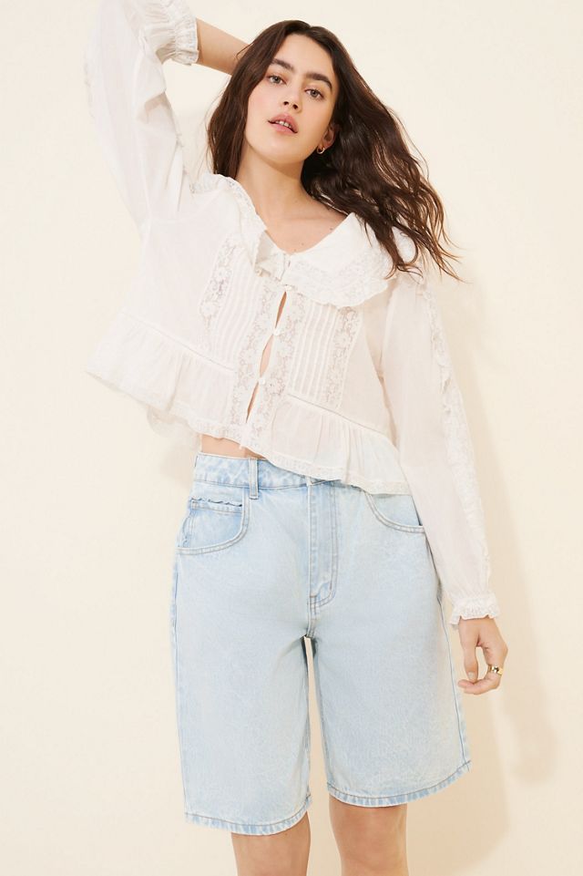 Never Fully Dressed Denim Scallop Pocket Long-Length Shorts #1