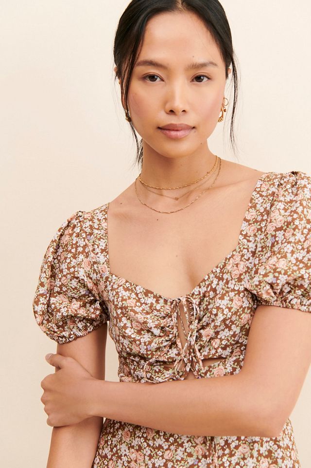 ASTR the Label Lace Up Puff Sleeve Midi Dress #1