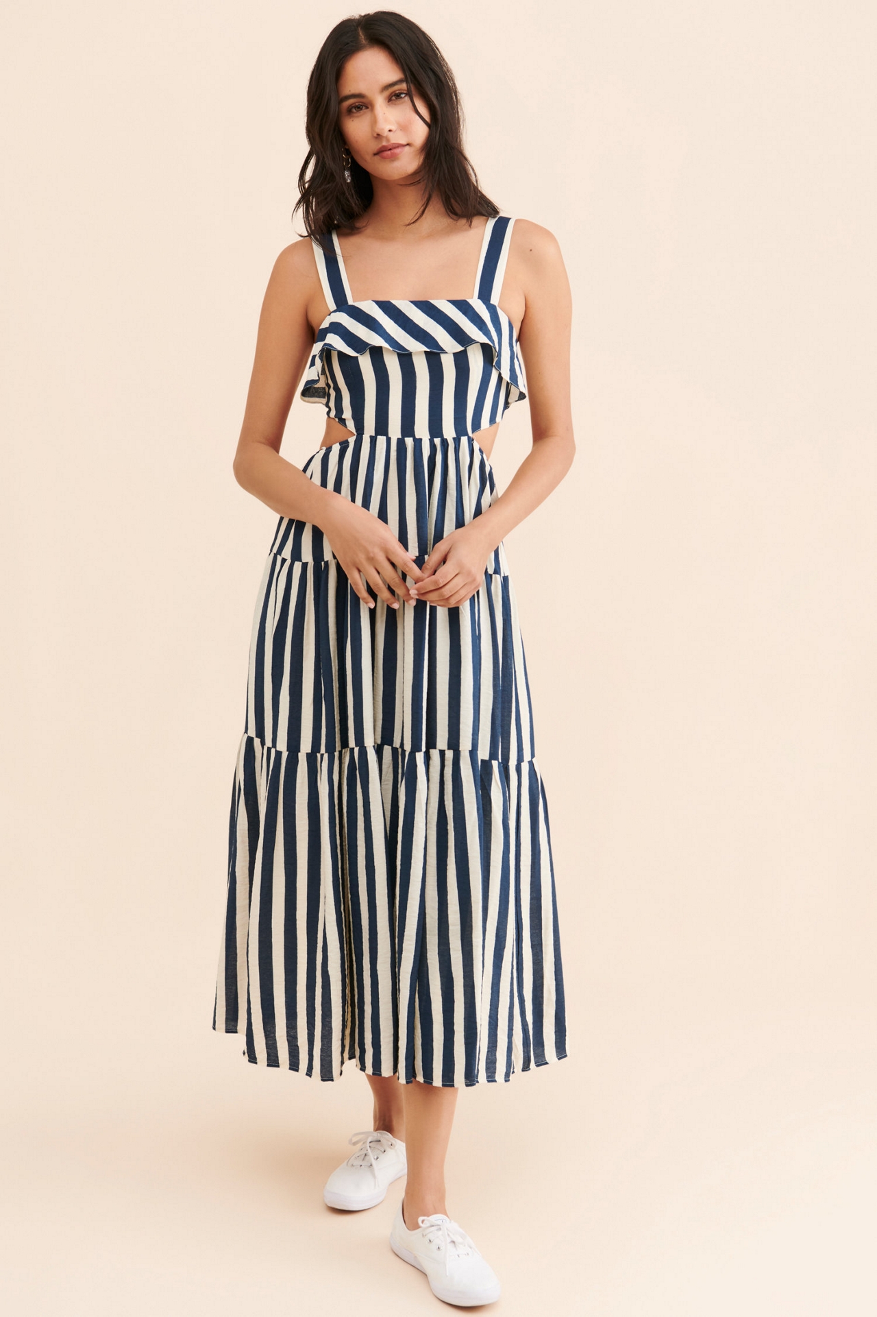 Moon River Stripe Bow Back Midi Dress