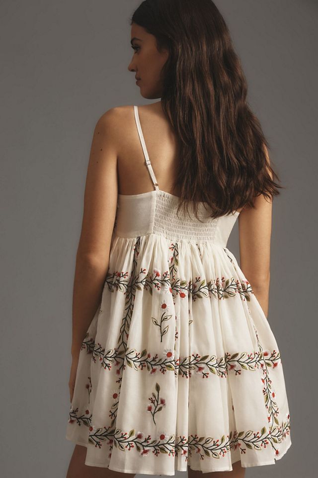 Samant Chauhan Square-Neck Floral Embroidered Mini Dress #1