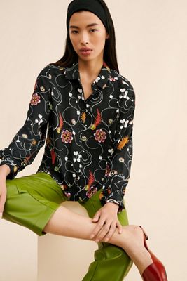 Scotch & Soda Printed Balloon Sleeve Button Front Shirt