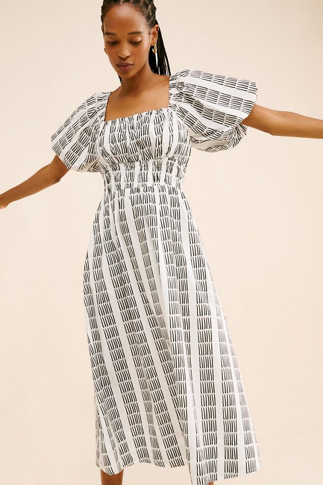 Maeve Puff-Sleeve Square-Neck Smocked Midi Dress #1