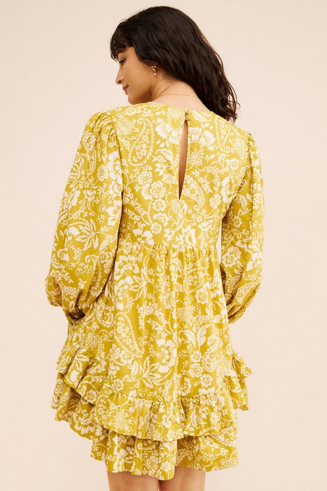 V-Neck Frill Puff Sleeve Mini Dress #2
