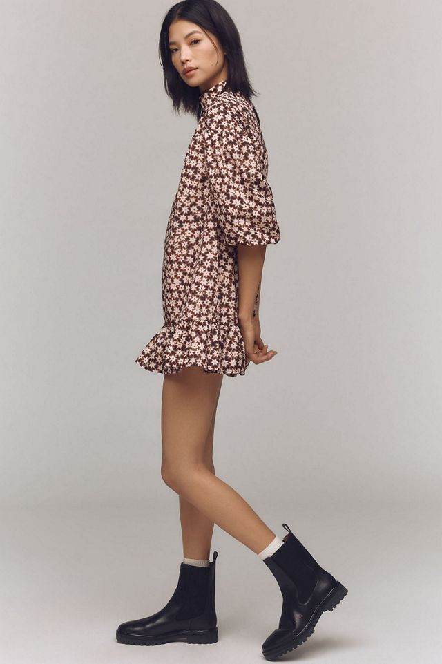 Long-Sleeve Mock-Neck Swing Mini Dress #2