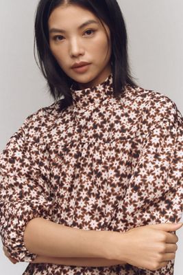 Long-Sleeve Mock-Neck Swing Mini Dress