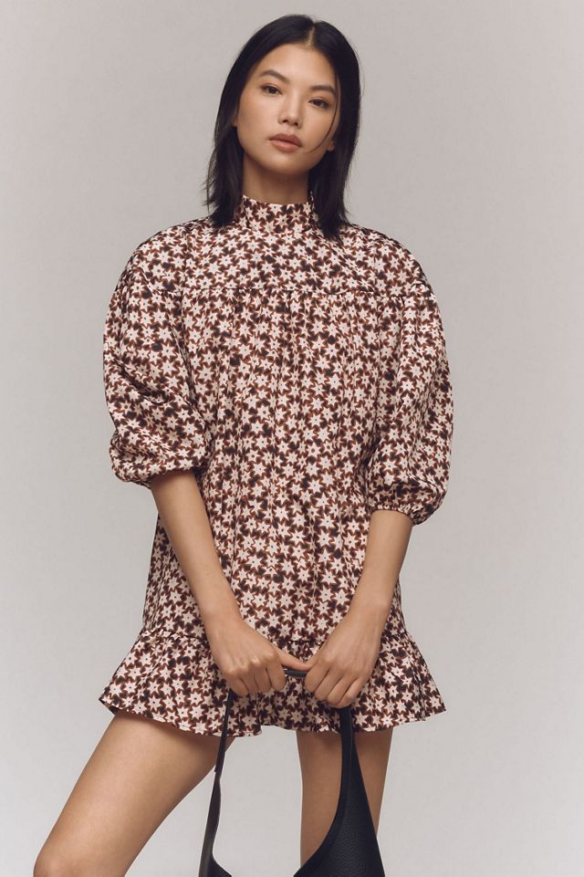 Long-Sleeve Mock-Neck Swing Mini Dress #1
