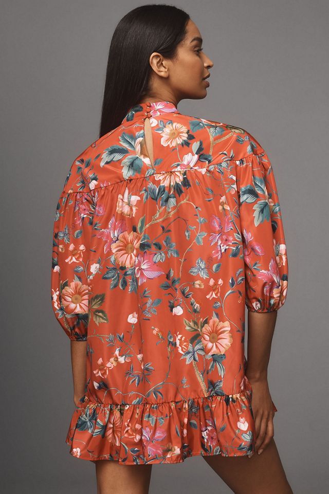 Long-Sleeve Mock-Neck Swing Mini Dress #1