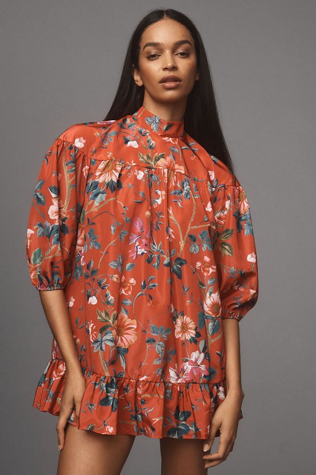 Long-Sleeve Mock-Neck Swing Mini Dress #2