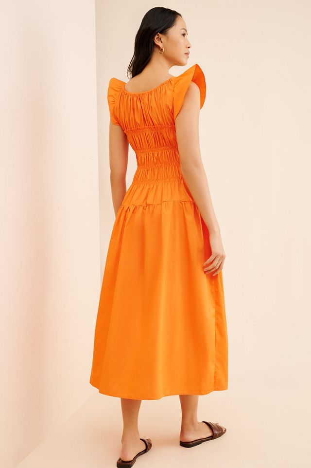 Moon River Ruffle Sleeve Shirred Midi Dress #3