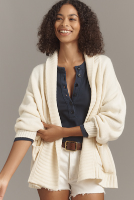 By Anthropologie Slouchy Knit Cardigan Sweater In White