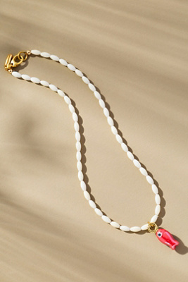 Logan Tay White Beaded Fish Necklace
