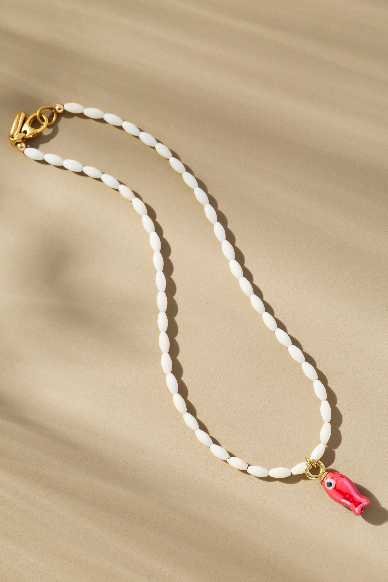 Logan Tay White Beaded Fish Necklace