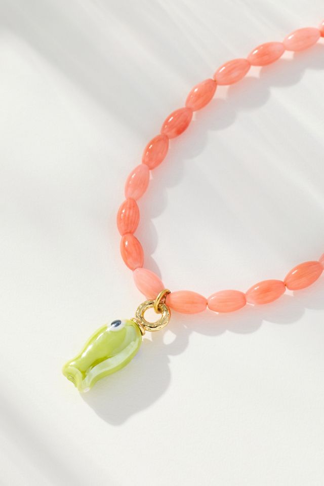 Logan Tay Coral Beaded Fish Necklace