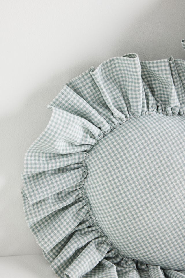 Gingham Cotton Ruffle Heart Pillow #2