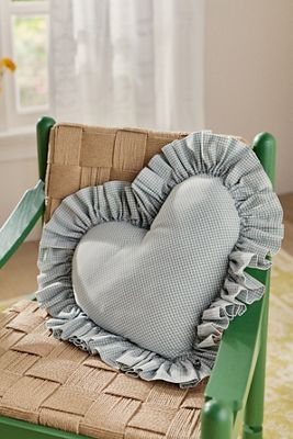 Gingham Cotton Ruffle Heart Pillow