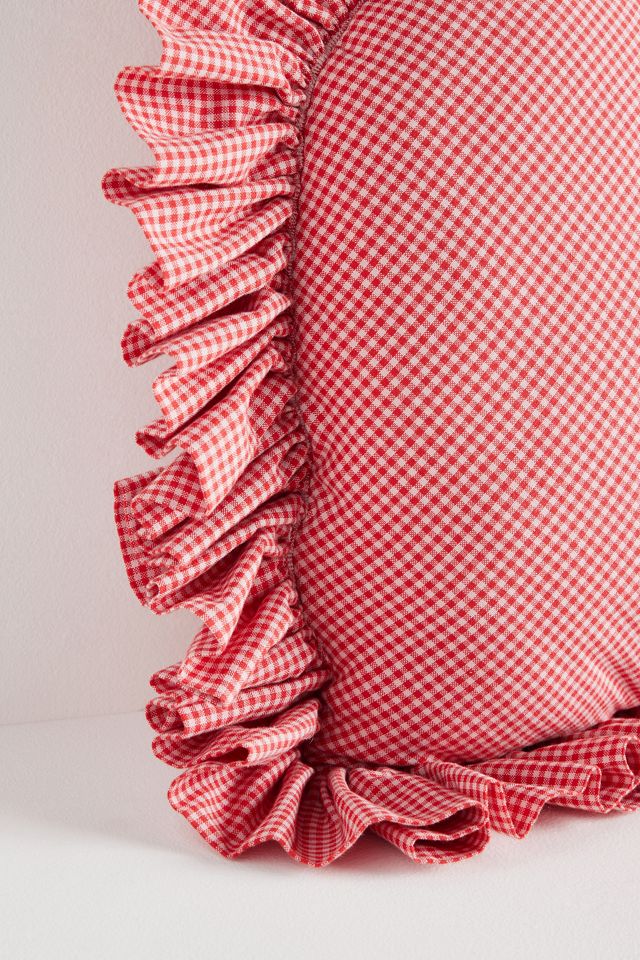 Gingham Cotton Ruffle Heart Cushion #2