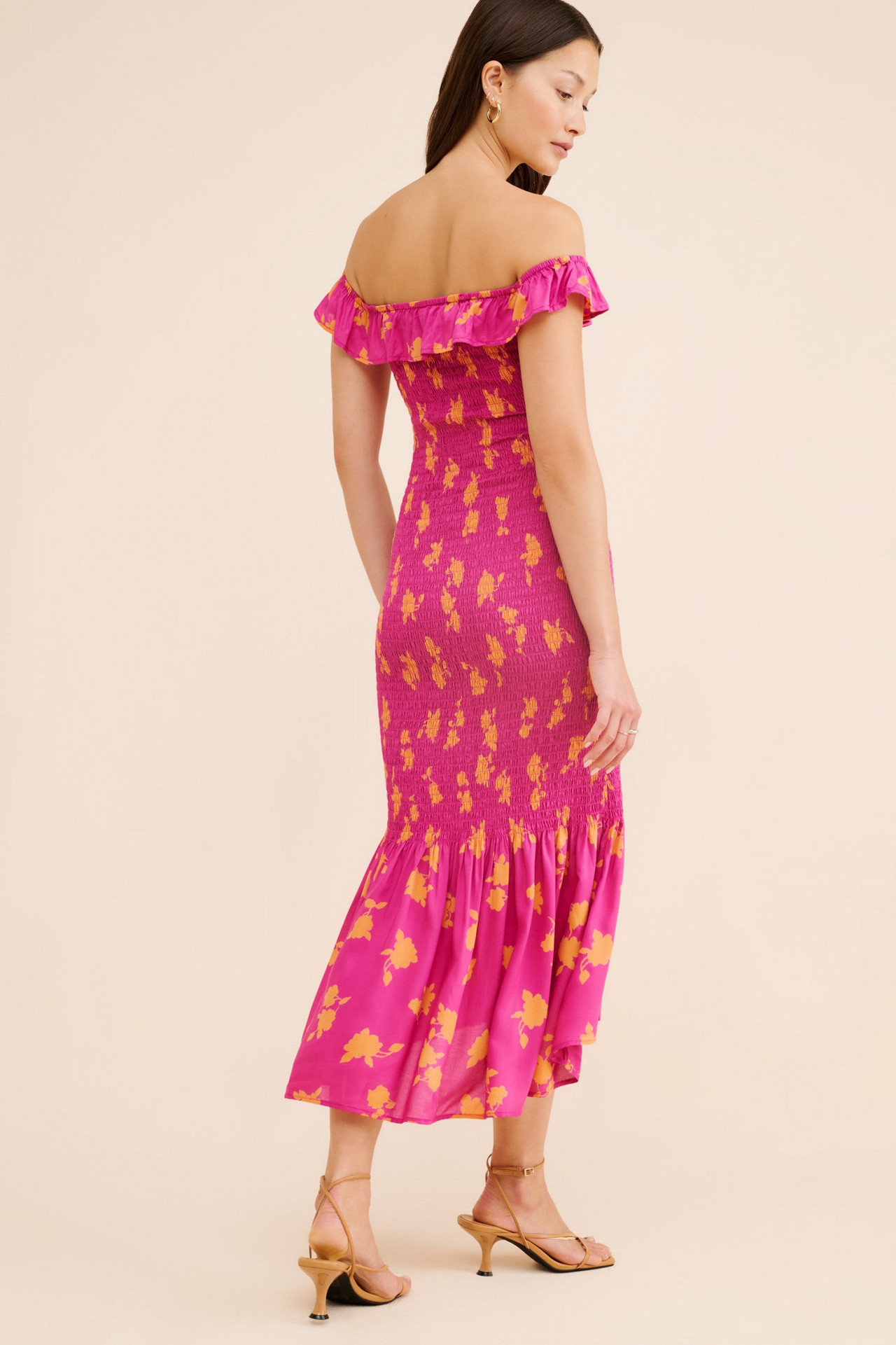 Smocked Off-The-Shoulder Midi Dress