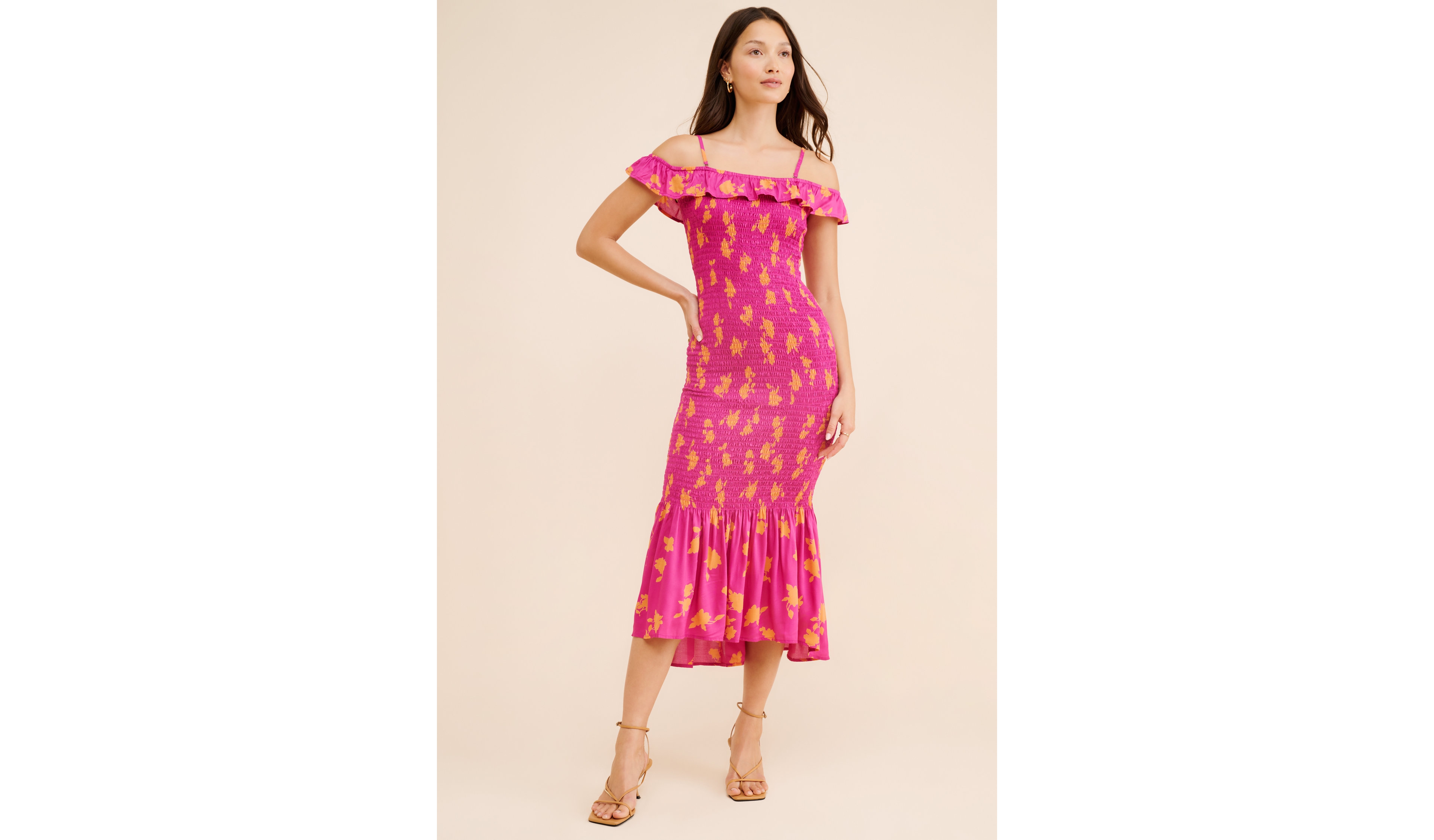 Smocked Off-The-Shoulder Midi Dress