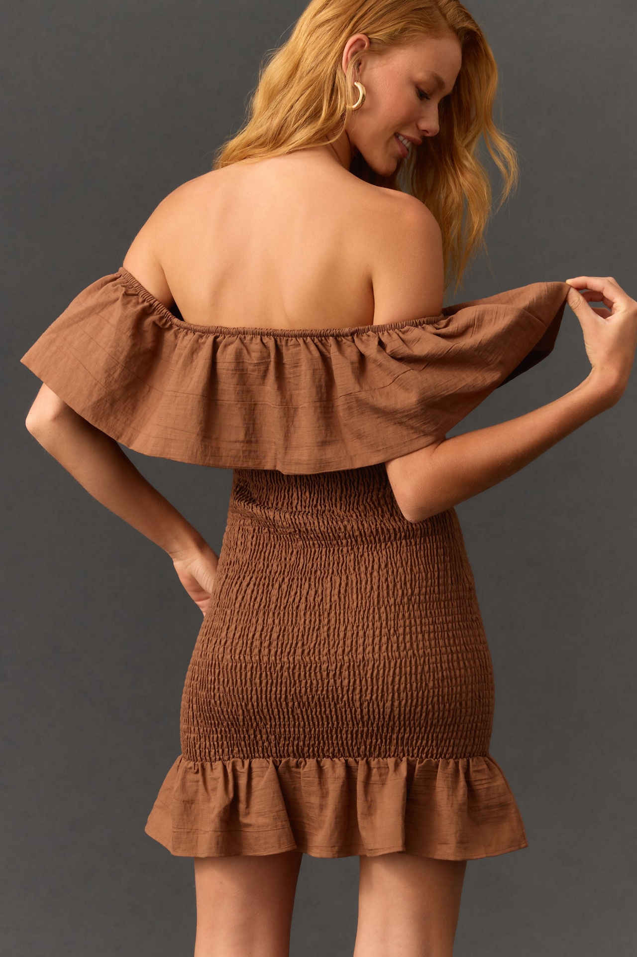 Off-The-Shoulder Smocked Mini Dress