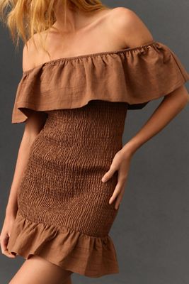 Off-The-Shoulder Smocked Mini Dress